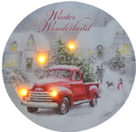 Tableau LED rond en toile 4 LED
 Motif : Voiture rouge - Winter Wonderland
 D:40 cm D:1,8 cm