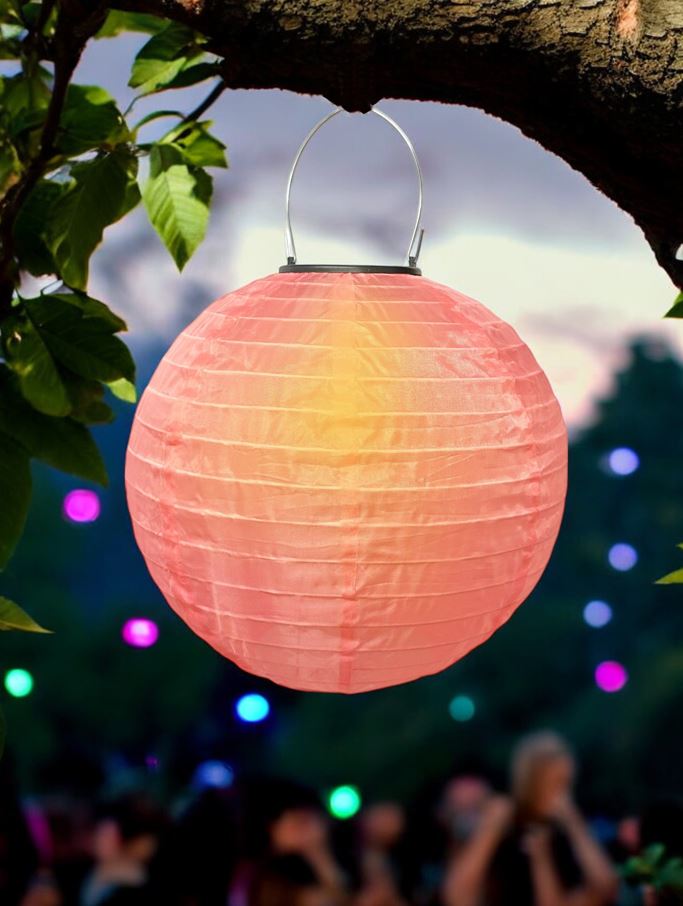 LED Solar Outdoor Lampion mit 1 LED D:25cm Farbe: Rosa Nr.51 Warm weisses Licht