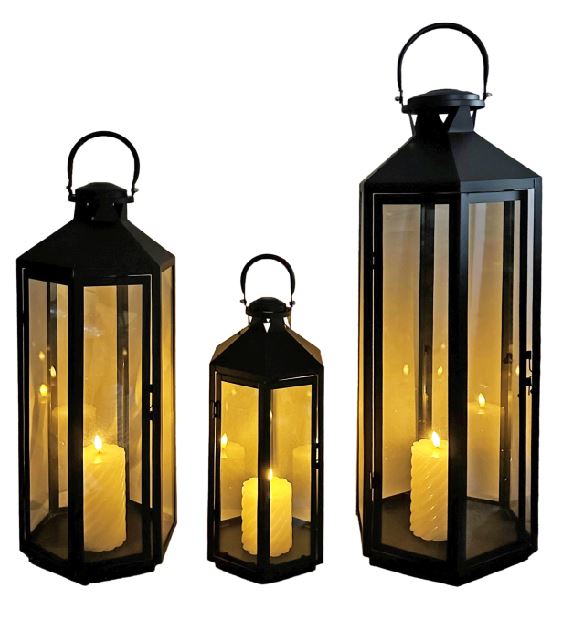 Laterne aus Metall antrazhit 6-eckig