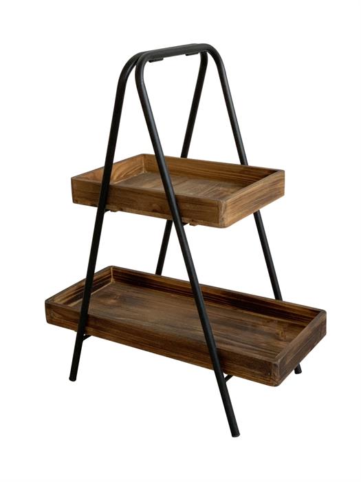 Etagere mit 2 Ablageflächen aus Holz mit schwarzem Metall Gestell