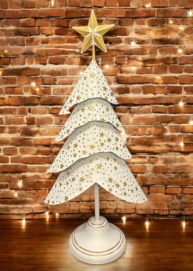 Deko Weihnachtsbaum aus Metall altweiss gold H58.5cm