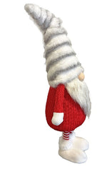 Deko Wichtel stehend rot weiss mit flauschiger Mütze grau weiss