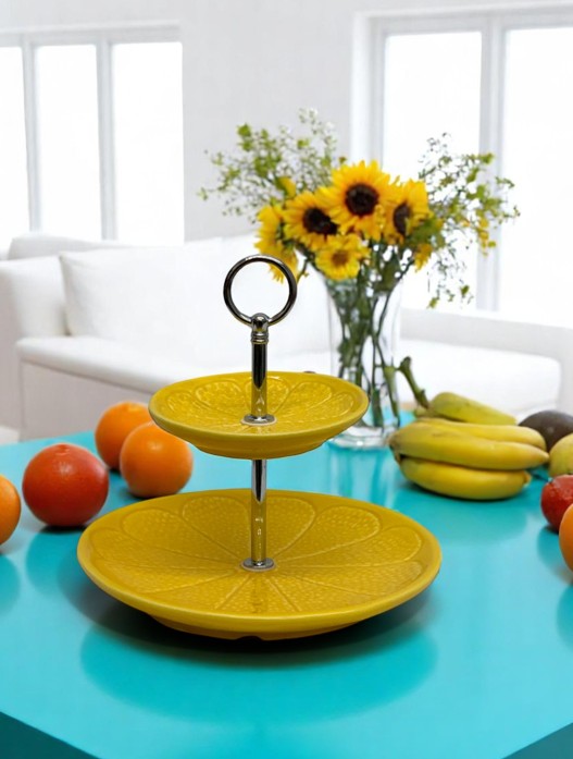 Etagere "Lemon" aus Keramik mit 2 Ablageflächen