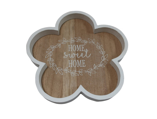 Tablett aus Holz Blumenförmig D:25cm
Farbe: Braun/Weiss
D:25cm H:2.5cm