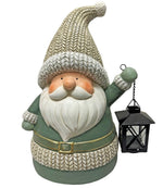 Deko Figur Santa grün mit Laterne für Teelicht aus Magnesia