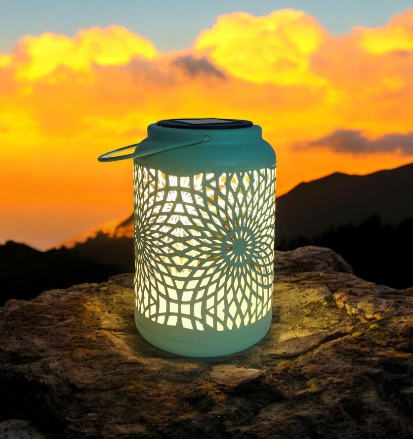 LED Solar Laterne in Grün aus Metall D12.5cm x H17.5cm