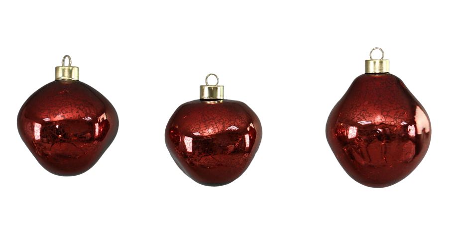 Weihnachtskugel Glas organic 3er Set dunkel rot mercury D8-9cm