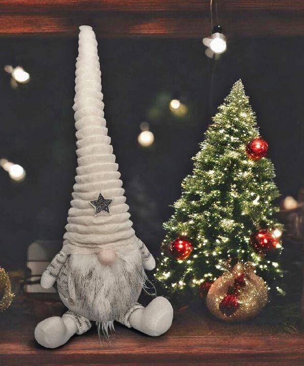 Deko Wichtel Santa sitzend L:16cm B:21cm H:63cm Farbe: Weiss