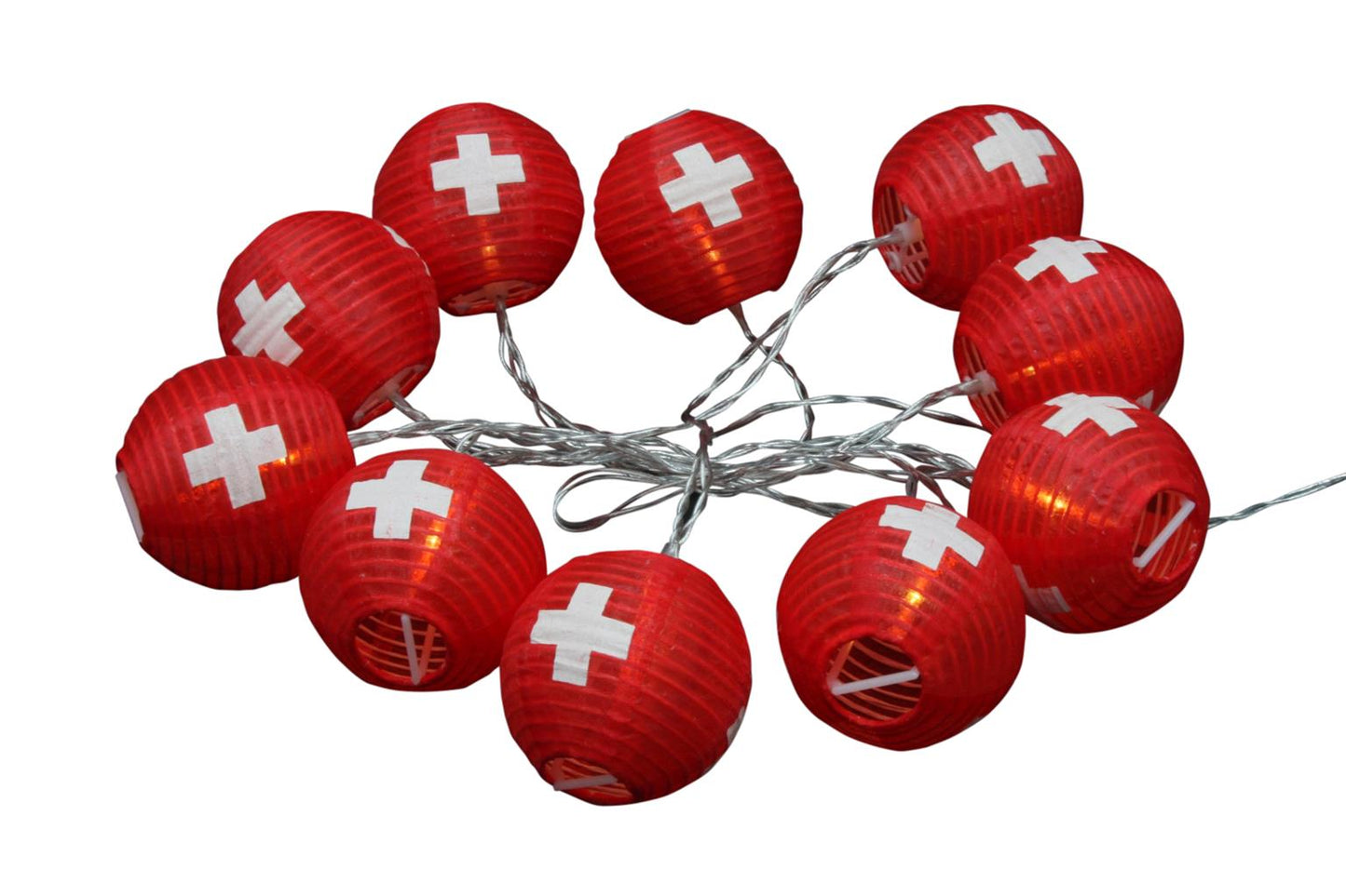 LED Solar Lampion Kette mit 10 LED 
Schweiz L: 180cm + Anschlusskabel 
100cm, Outdoor