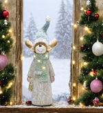 LED Deko Figur Elch mit Tannenkranz in der Hand mit 4 LED