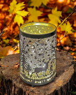 Windlicht schwarz aus Metall Motiv: Hirsch im Wald