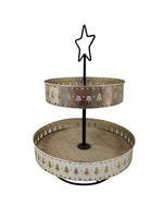 Etagere aus Metall mit 
2 Ablageflächen aus Holz
Farbe: gold