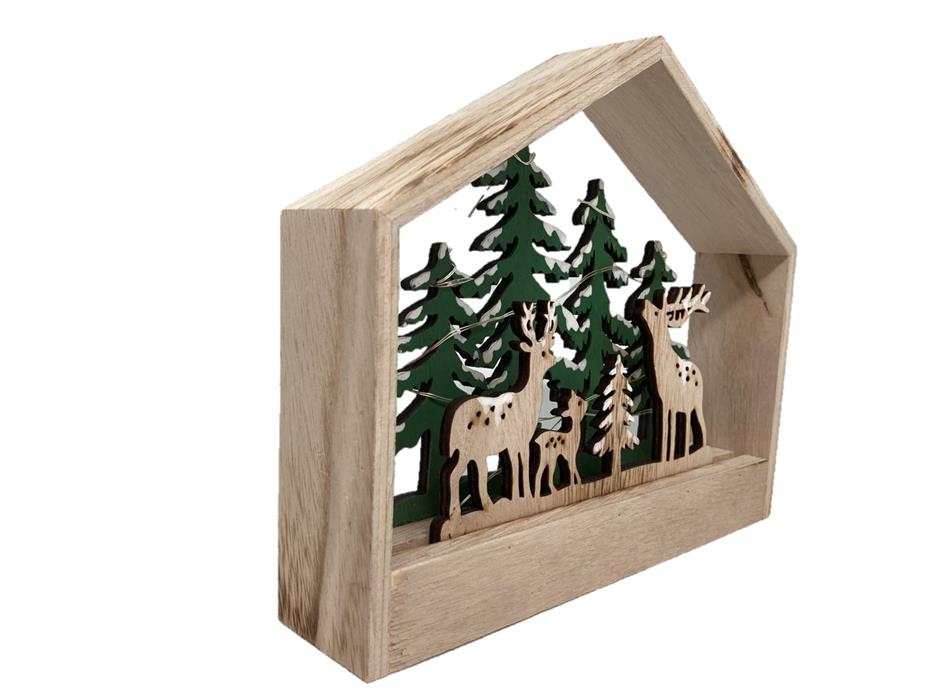 Bois de diorama de Noël LED
 avec 7 LED
 Motif : scène forestière avec
 Sapin de Noël
 L4cm x L17cm x H20cm