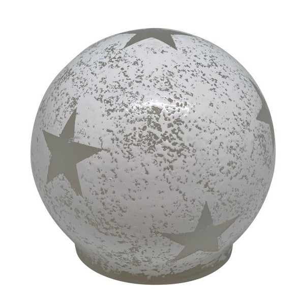 LED Glas Kugel mit 10 LED 
Motive: Stern 
Farbe: Weiss 
D:15cm H:14.5cm