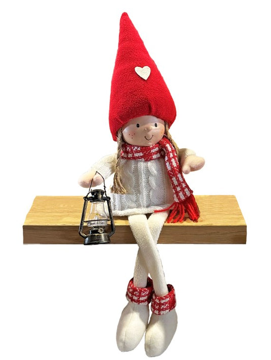 Deko Figur Mädchen weiss rot Kantenhocker mit Laterne in der Hand H52cm