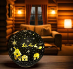 LED Glas Kugel schwarz mit 10 LED D:12cm Motiv: Weihnachtsdorf