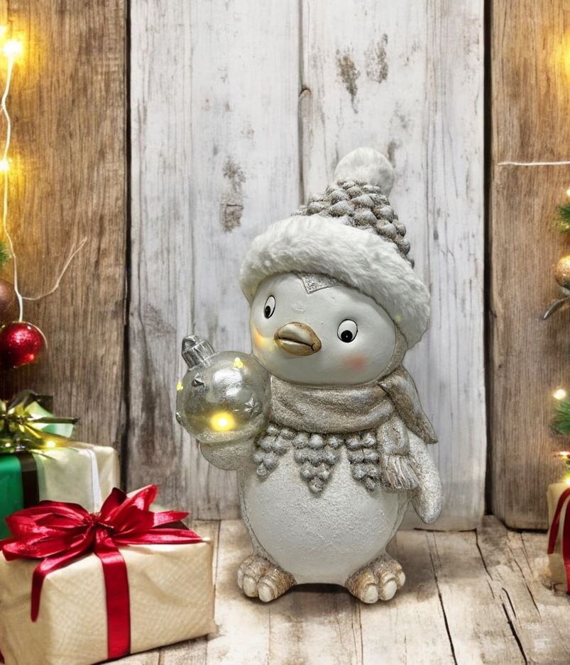 LED Deko Pinguin stehend weiss mit 3 LED H43.5cm