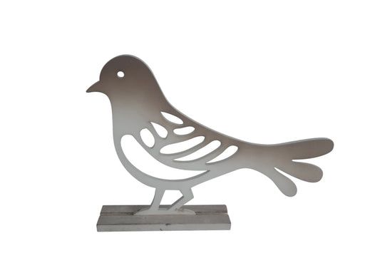 Deko Vogel aus Holz
auf Holzsockel
Farbe: Weiss
L:31cm H:22cm