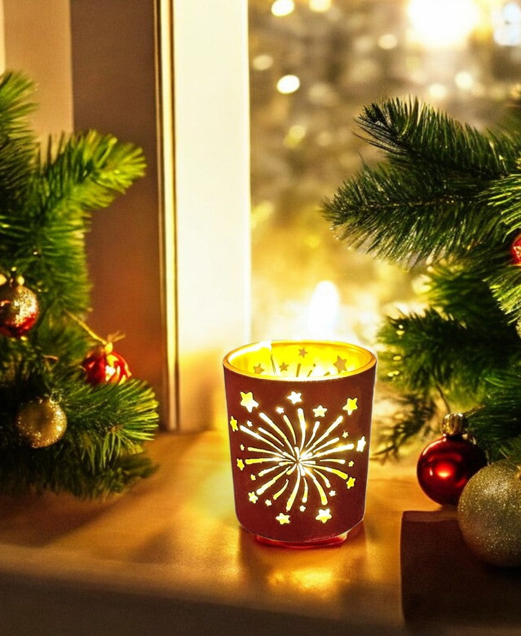 Windlicht aus Glas mit Feuerwerk Motiv