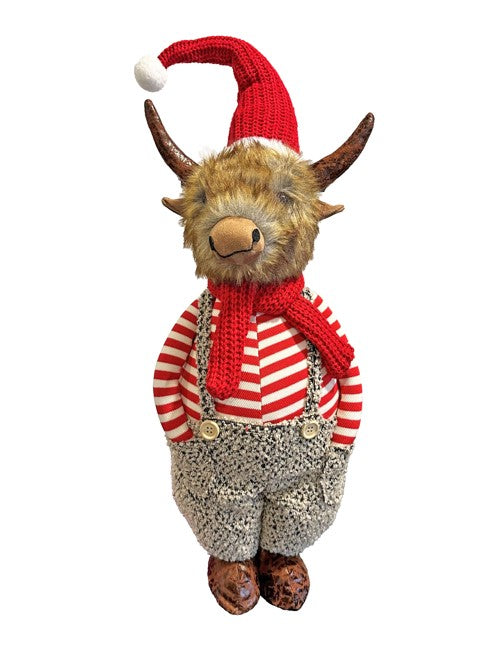 Deko Hochlandrind stehend mit Santa Mütze 20x23x72cm