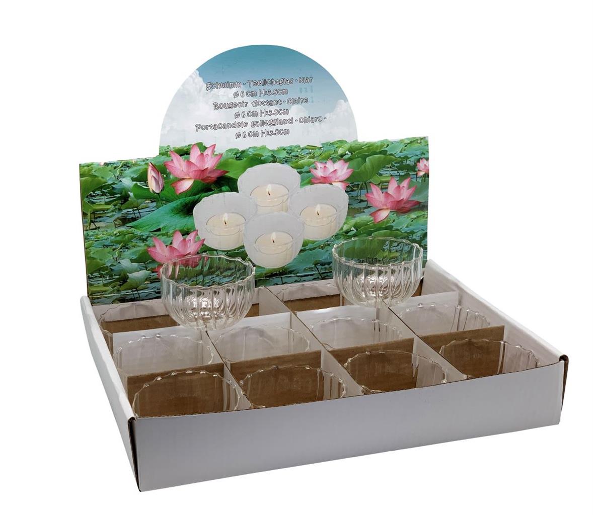 Schwimm Teelicht Glas Klar D:6cm H:3.5cm - 12 Stück