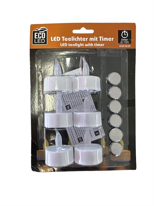 LED Teelicht weiss - 6er Blister
mit 6 Batterien (Knopfzellen)
CR 2032