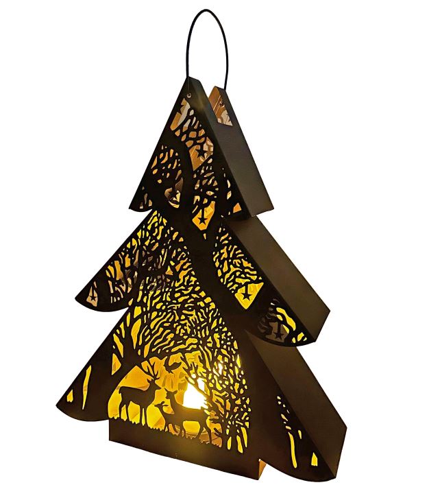 Laterne Forest Tannenbaum aus Metall Schwarz gold