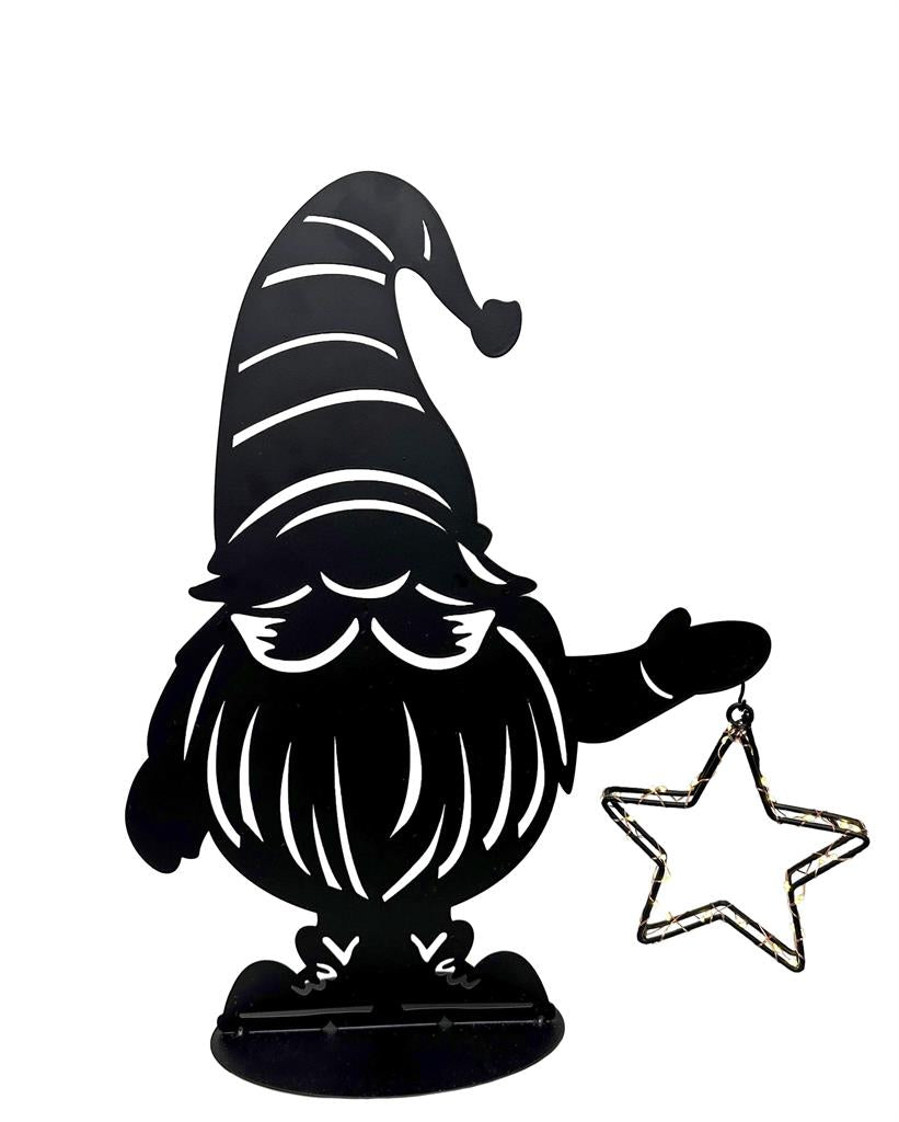 LED Wichtel Santa Outdoor aus Metall mit leuchtendem Stern mit 44 LED H45cm