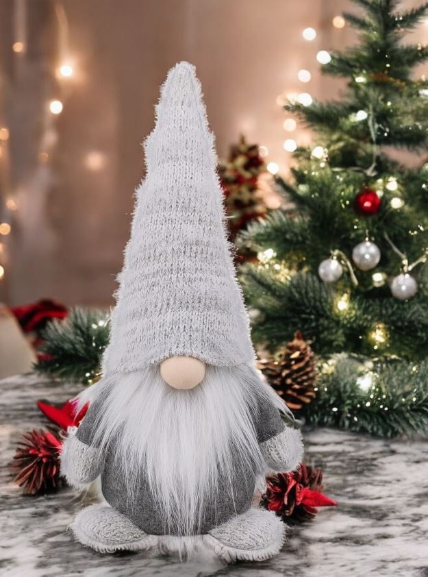 Deko Wichtel Santa mit Bart 
mit Zipfelmütze 
Farbe: Grau 
L:9cm B:13cm H:27cm