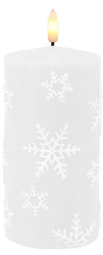 LED Echtwachskerze mit Schneeflocken Motiven D7.5cm x H15cm