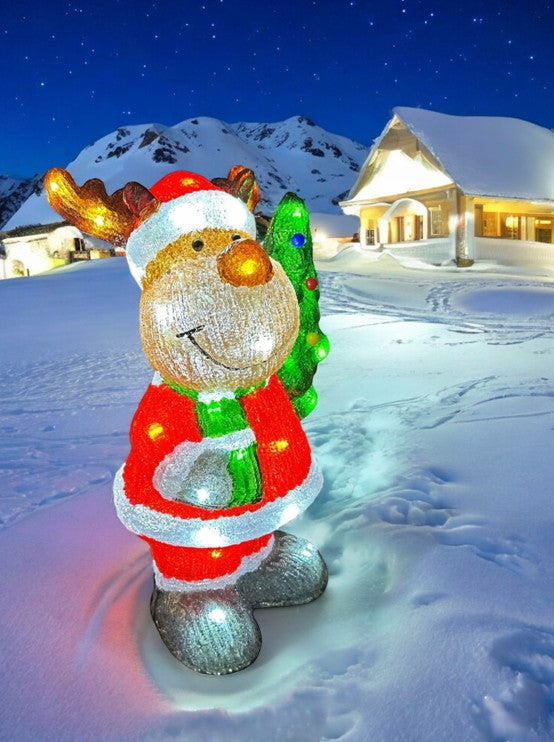 LED Outdoor Acryl Rentier im Santa Gewand mit 50 LED cool white