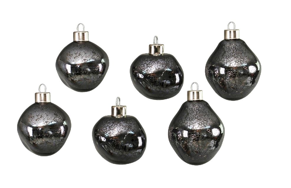 Weihnachtskugel Glas organic 6er Set anthracite mercury D6-7cm