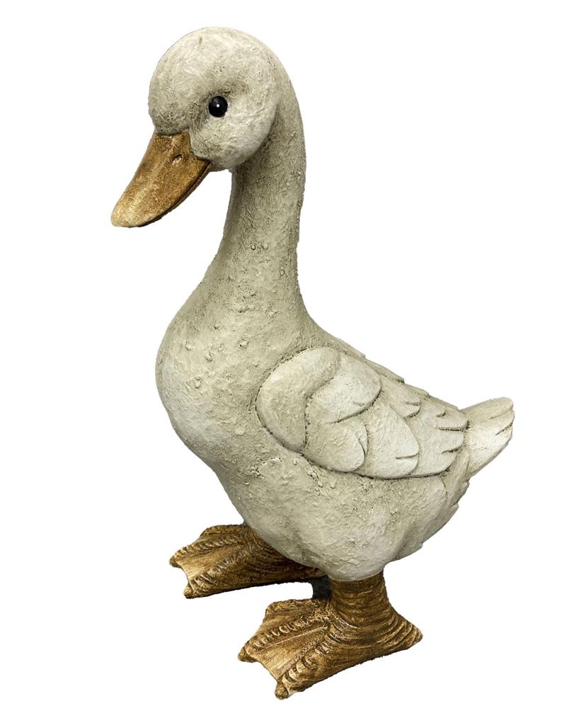 Ente stehend aus Polyresin  
Farbe: Weiss 
14x20x30cm