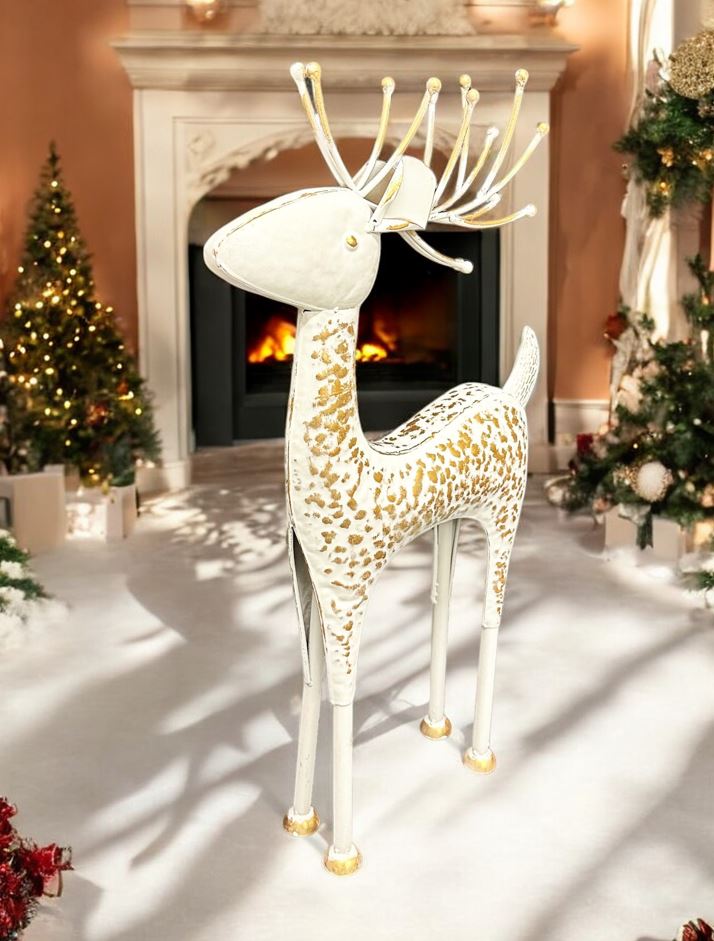 Deko Hirsch aus Metall weiss gold H73cm