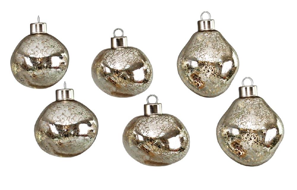 Weihnachtskugel Glas organic 6er Set silber mercury D6-7cm