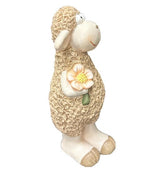 Dekofigur Schaf stehend braun mit Blume im Arm