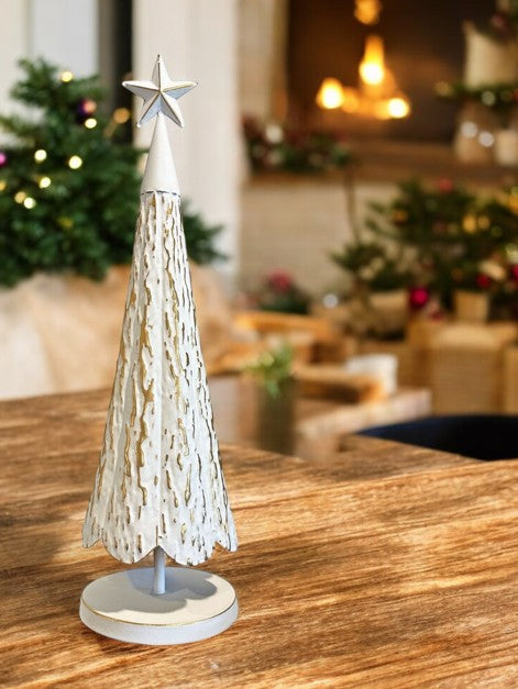 Deko Tanne aus Metall altweiss gold mit Stern auf der Spitze