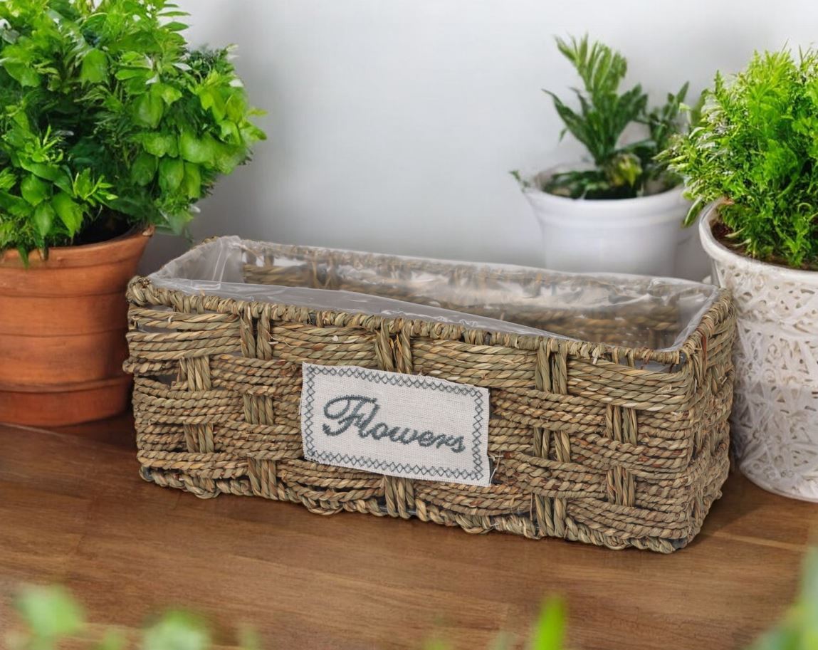 Pflanzkorb rechteckig 
aus Seegras Geflecht 
mit Metallrahmen