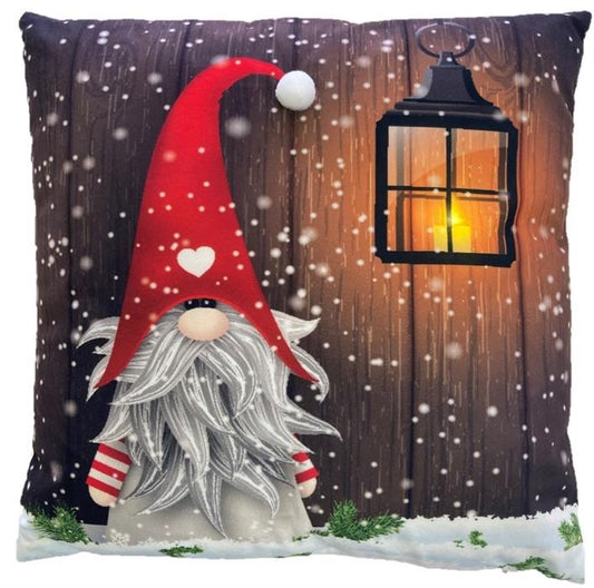 LED Kissen mit Reisverschluss 
und 1 LED 
Motiv: Wichtel und Laterne 
Grösse: 40cmx40cm