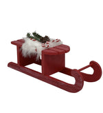 Schlitten aus Holz mit Fell und Weihnachts-Deko Farbe: Rot