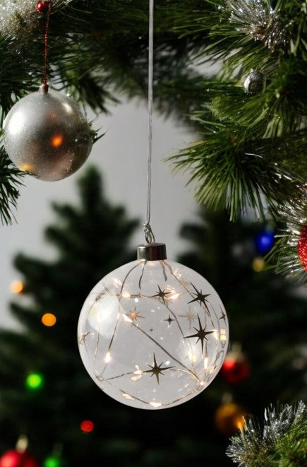 LED Glas Kugel mit Sternen Design mit 12 LED Farbe Sternen: Gold Kugel D:12cm