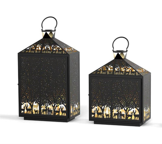 Laterne Forest 2er Set eckig aus Metall Schwarz gold