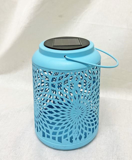 LED Solar Laterne in Blau aus Metall D12.5cm x H17.5cm