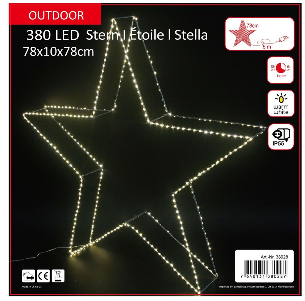LED Stern Outdoor aus Metall 
mit 380 LED Microlight
D78cm