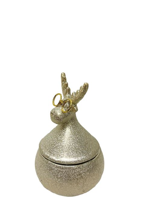 Deko Dose Elch H12.4cm Farbe: matt gold/silber