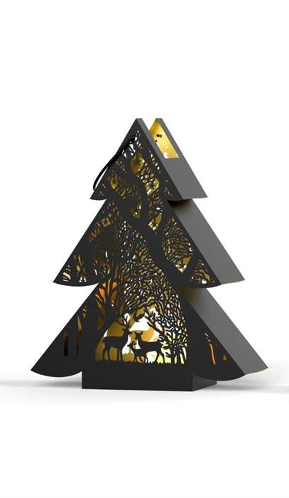 Laterne Forest Tannenbaum aus Metall Schwarz gold