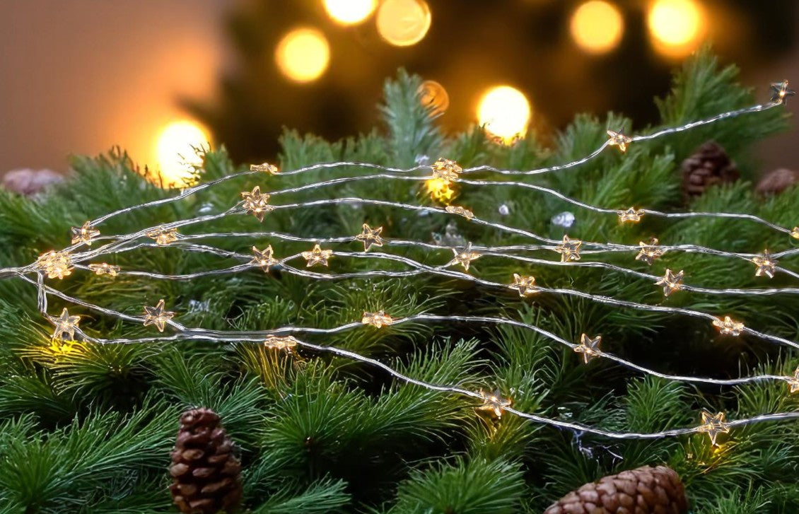 LED Micro Draht Lichterkette
mit Sternen 40 LED 
Länge 50cm 
silber Draht