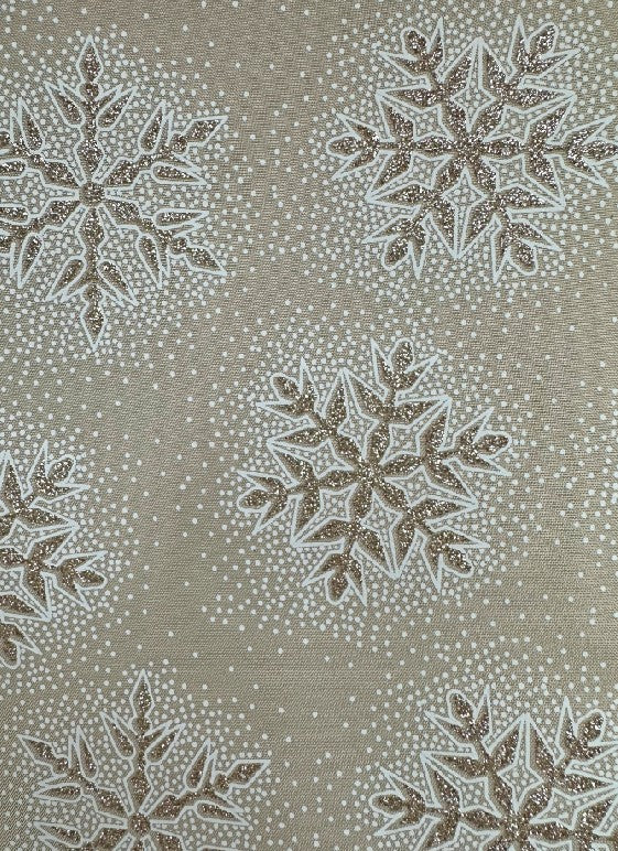 Dekostoff gold + goldige Schneeflocken Design:Schneeflocken 36cm x 300cm - gerollt