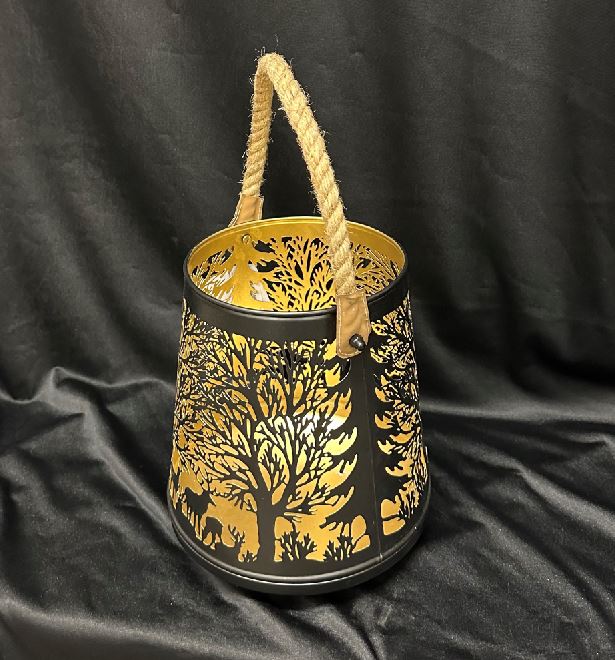 Laterne Forest mit Kordel aus Metall schwarz gold D20cm x H23cm