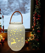 LED Laterne Xmas weiss aus Porzellan mit 4 LED H28cm